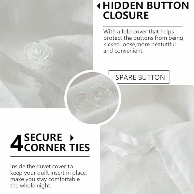 Simple&Opulence 100% Washed Linen Duvet Cover Set 5pcs Basic Style Natural - Image 3