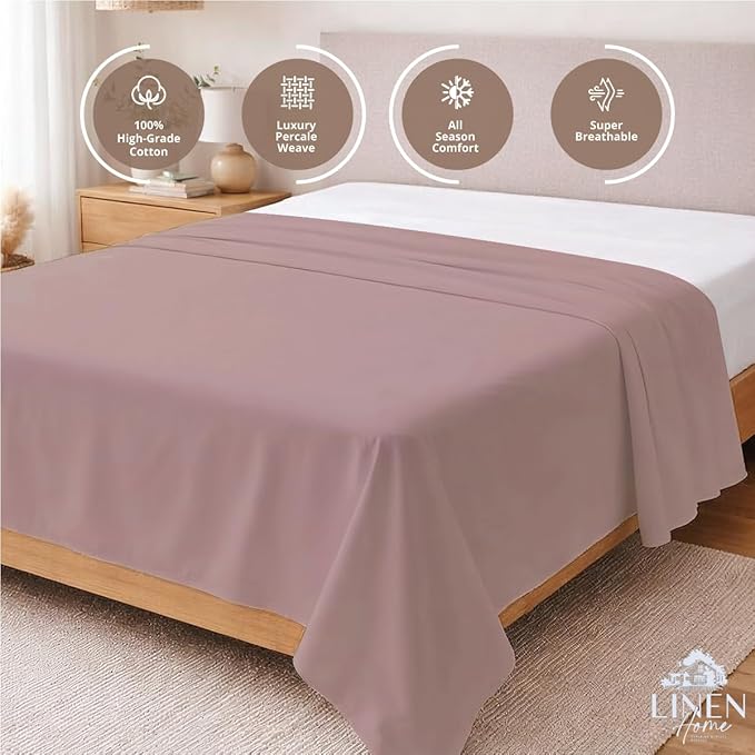 Linen Home 100% Cotton Percale 1 Flat Sheet, Twin Size - Image 3