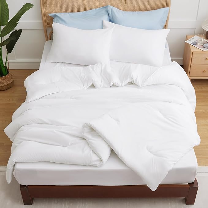 CozyLux Oversized Queen Comforter Set White, 3 Pieces 98x98 Solid Breathable - Image 8