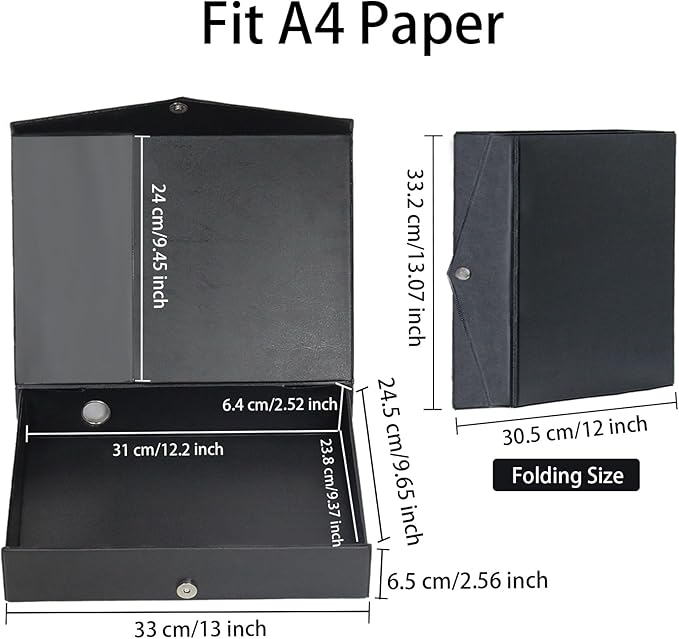 URbantin 6 Pack Foldable A4 Box Files,Plastic Archive Folders,65mm Spine, Document Box for Office（Black）