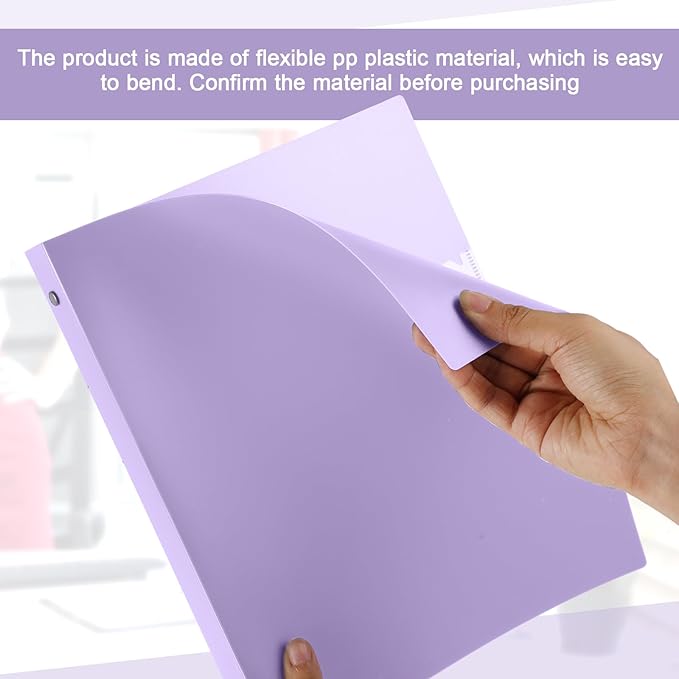 Henoyso 16 Pcs 3 Ring Binder 0.5 Inch Round Fits Letter Size 8.5'' x 11'' Paper Plastic Flexible Binder Bulk Holds 140 Sheets with 1 Pockets Versatile Organizer for Home Office School (Light Purple)
