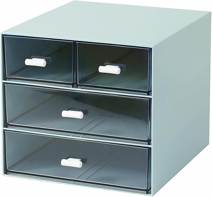 MILULUGO Makeup Organizer with 4 Drawers, Desk Organizer, Cosmetics Storage Box for nail polish, Lipstick, Brushes, Jewelry, Skincare, Bathroom Organization Boxes - Blue