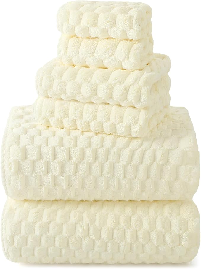 REDKISS Cream Microfiber Towels Set of 6-35x70 Inches Oversized Bath Sheets by REDKISSOnline