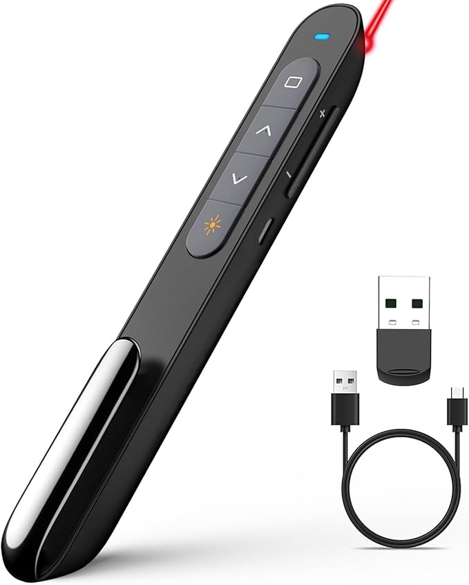 Norwii N76 Rechargeable Presentation clicker with Pointer, Long Range Presentation Remote, Wireless Presenter for PowerPoint Presentations, Slide Control (Black with Red Light)