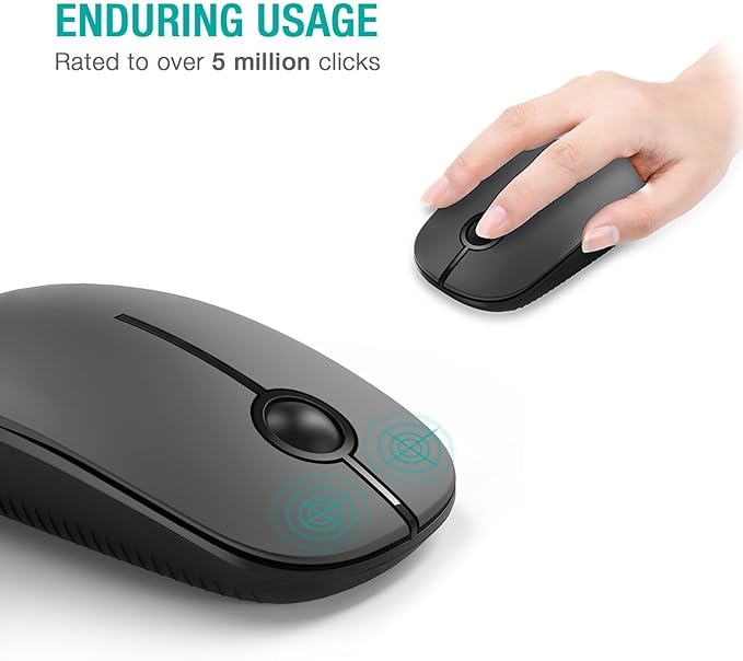 VssoPlor Wireless Mouse, 2.4G Slim Portable Computer Mice with Nano Receiver Quiet Silent Optical Laptop Mouse for Notebook, PC, Laptop, Computer-Black and Gray