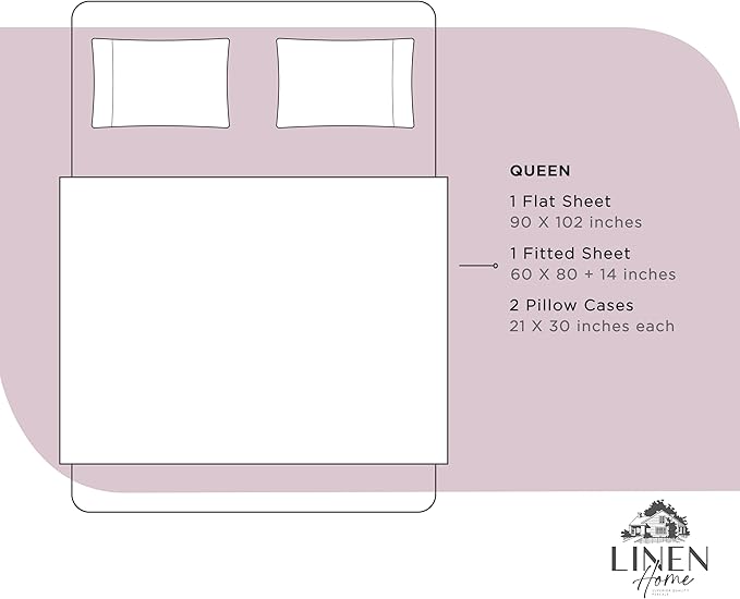 Linen Home 100% Cotton Percale Sheets Queen Size, Mauve Lavender, Deep Pocket - Image 6