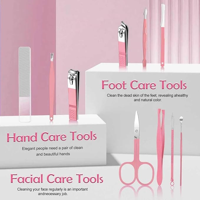 10 in 1 Manicure kit for Women Professional Pink Nail kit, Nail Care kit and - Image 5