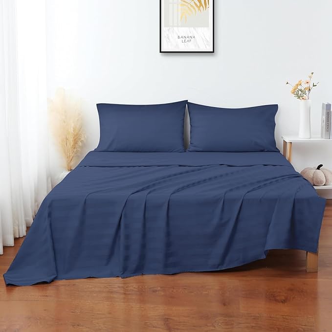 Flat Sheet Only Cal King Size, 400 TC 100% Egyptian Cotton Flat Sheet Striped - Image 2