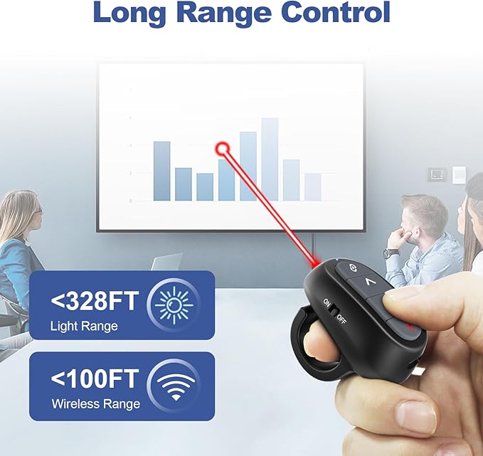 Presentation Clicker PowerPoint Wireless Presenter Remote: Laser Pointer Computer Clickers, Hyperlink Finger Ring Project Power Point PPT Clicker for Mac Laptop Office, Slideshow Google Slide Advancer