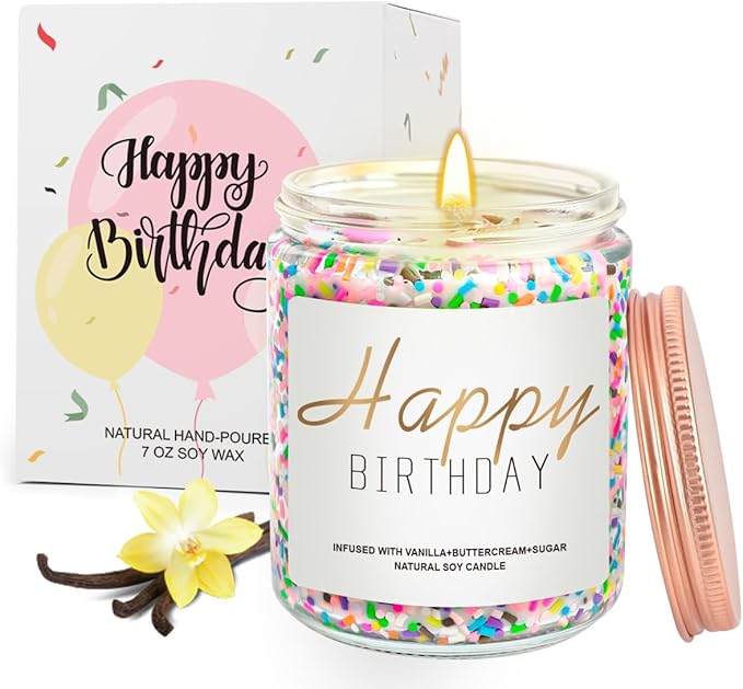 Candles for Birthday, Vanilla Cream Scented Candle 7OZ, Happy Birthday Candle by BERSILER