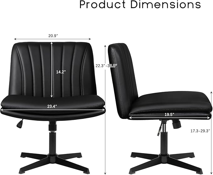 PUKAMI Criss Cross Legged Office Chair,Armless Office Desk Chair No Wheels,PU Leather Modern Swivel Vanity,Height Adjustable Wide Seat Mid Back Computer Task Chair for Home Office