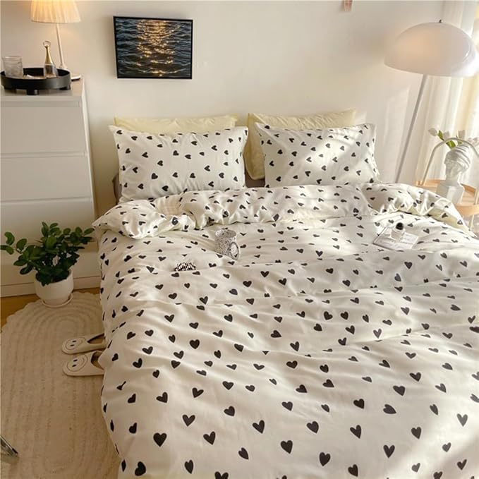 Nayoroom Black and White Heart Duvet Cover Queen Size Black Hearts Printed on - Image 3