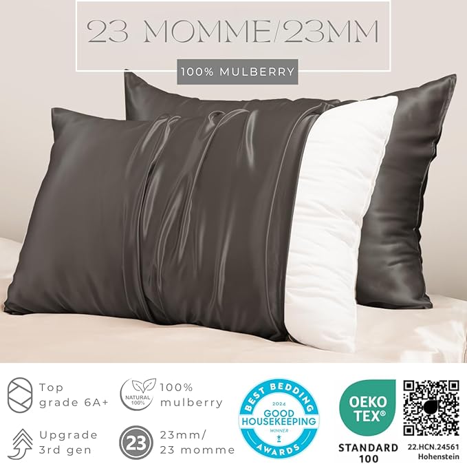 PROMEED 23 Momme Grade 6A+ Mulberry Silk Pillowcase 2 Pack, 100% Natural Silk - Image 2