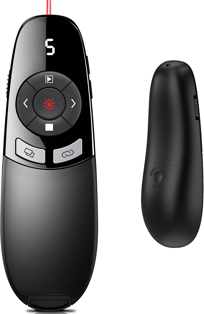 Presentation Clicker for PowerPoint with Red Laser Pointer and Timer, Wireless Clicker for Laptop Presentations Remote, Power Point Remote Clicker for Computer/Mac/PPT/Google Slide Advancer
