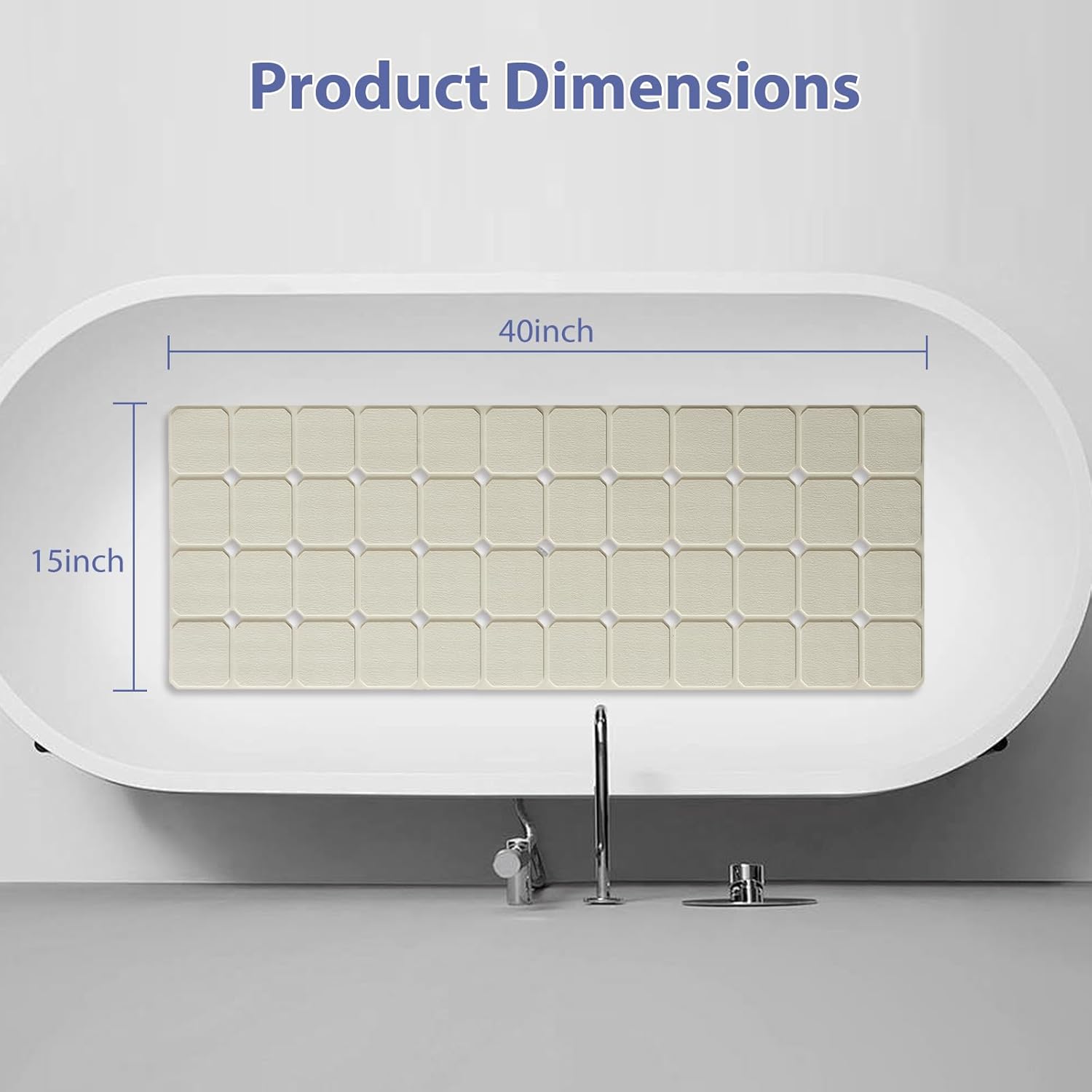 Bathtub Mat Non Slip Silicone Foldable Extra Long Tub Mat Strong Suction Cups & Large Drain Holes, Durable,Machine Washable for Smooth Surfaces Shower Mat, Ideal for Families Beige,15"x40" Beige