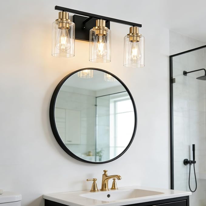 Bathroom Light Fixture Black Gold Vanity Lights Over Mirror, 3 Light Wall - Image 3