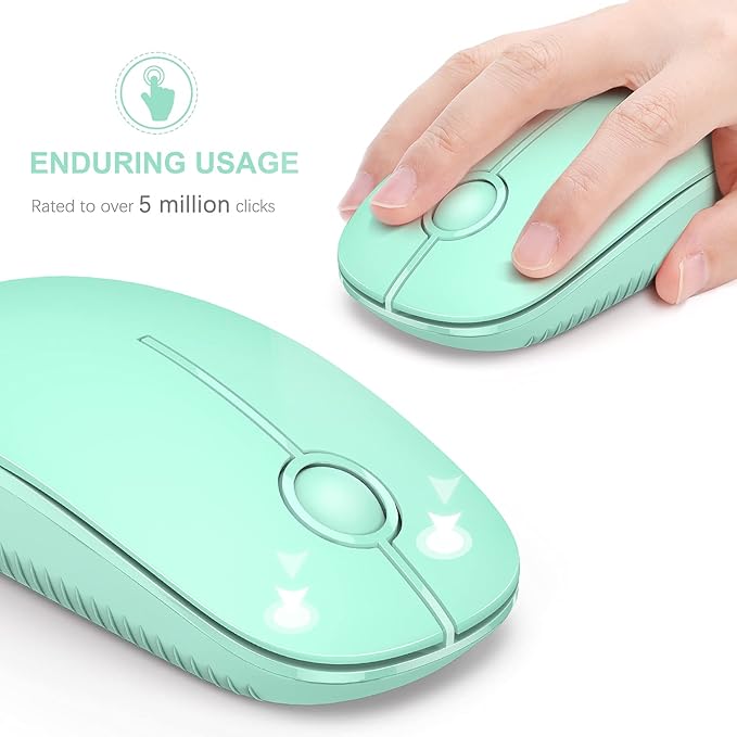 VssoPlor Wireless Mouse, 2.4G Slim Portable Computer Mice with Nano Receiver for Notebook, PC, Laptop, Computer (Mint Green)