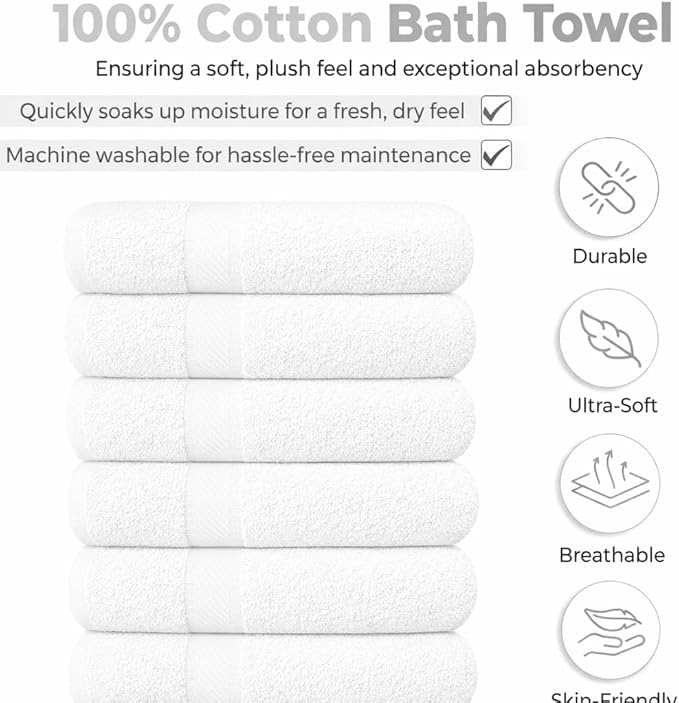 KAHAF COLLECTION 6 Pack Bath Towels Set 100% Ring Spun Cotton, Lightweight - Image 3