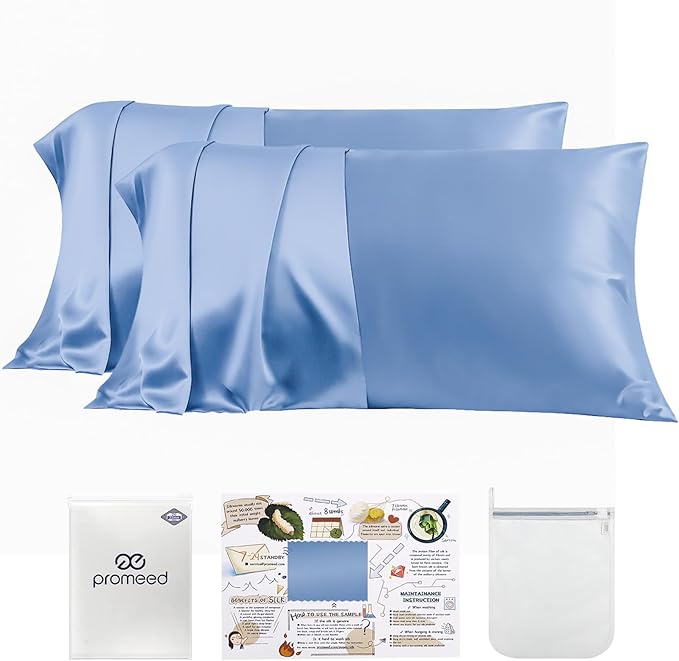 PROMEED 100% Mulberry Silk Pillowcase Set of 2, Both Sides Natural Silk Pillow by PromeedTextile