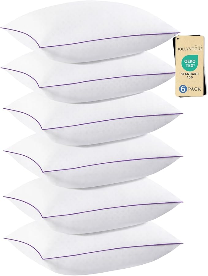 JOLLYVOGUE Pillows Queen Size Set of 6, Washable Supportive 6 Pack Bed Pillows by JOLLYVOGUE