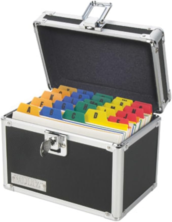 Vaultz Lockable Index Card Holder - Flash Card Organizer for Recipes, Passwords or Studying Holds 450 4x6 Notecards - Index Card Box Study Accessories, Black