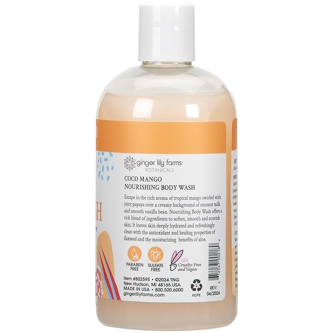 Ginger Lily Farms Botanicals Nourishing Body Wash, Coco Mango, 100% Vegan & - Image 3