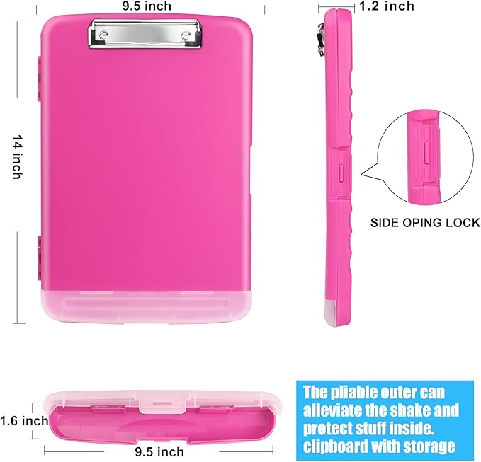 Plastic Clipboard with Storage,A4 Nursing Clipboard Folder with Pen Holder,Cute Clip Boards 8.5x11 Heavy Duty,Side Opening for Office,SchoolHome Work,Hot Pink
