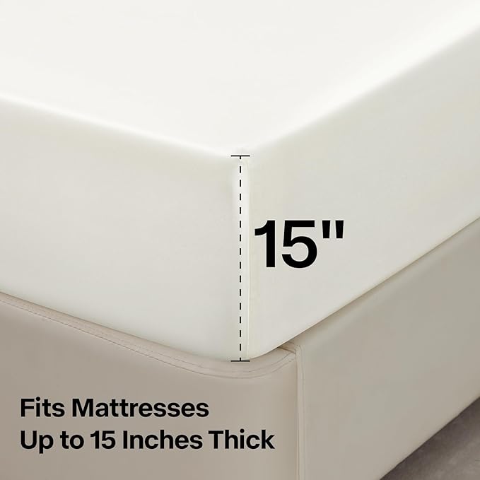 BEDELITE Satin Sheets Full Size Bed Set, Luxury Soft Ivory White Silky Sheet - Image 6