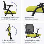 SLKJChr 10 Pack Foldable Office Chairs with Wheels, Mesh Back, Arms and Portable - Folding Office Chairs for Conference Room Chair, Office Guest & Reception & Meeting Chair - (Green) 300 lbs.