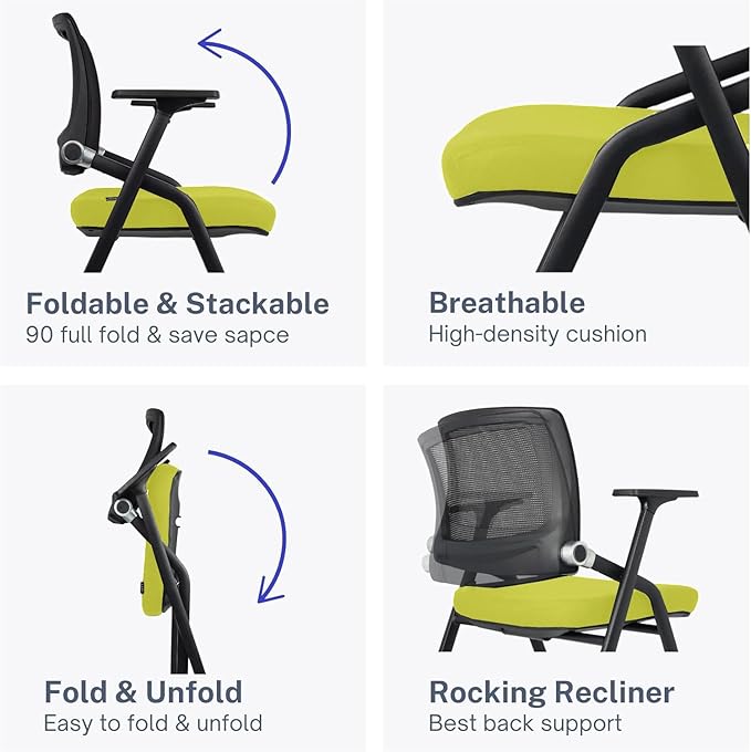 SLKJChr 10 Pack Foldable Office Chairs with Wheels, Mesh Back, Arms and Portable - Folding Office Chairs for Conference Room Chair, Office Guest & Reception & Meeting Chair - (Green) 300 lbs.