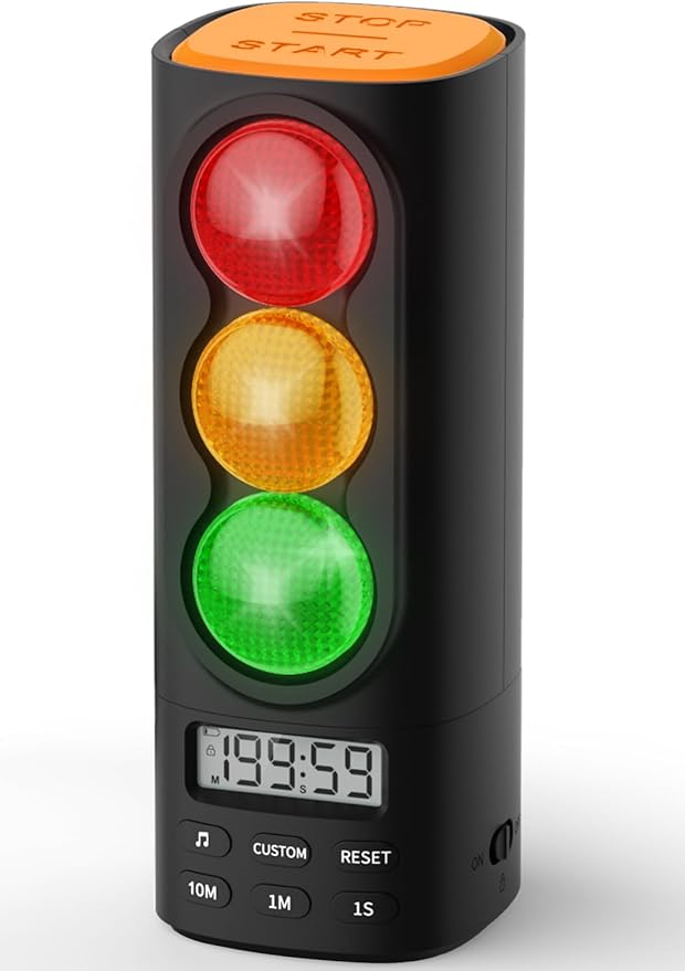 Traffic Light Visual Timer&ADHD Tool for Kids Adults Display Volume Adjustment, with 4 Ringtones for Classroom Desk Home Kitchen Game Countdown Pause Memory Function Charger Type C Included