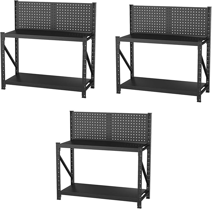 PLMFJQK 3 Sets Storage Shelves with Pegboard,Heavy Duty Garage Shelving Units and Storage,Metal Shelving Adjustable Shelves,Garage Storage Rack,Industrial Utility Shelf 47.2" H*47.09" W*19" D