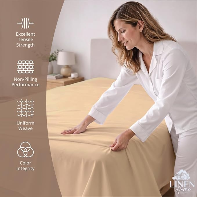 Linen Home 100% Cotton Percale 1 Flat Sheet, Full Size - Image 2