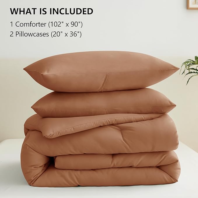 CozyLux King Size Comforter Set Pumpkin, 3 Pieces Solid Comforters King Size - Image 6