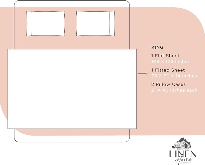Linen Home 100% Cotton Percale Sheets King Size, Brushed Rose, Deep Pocket - Image 6