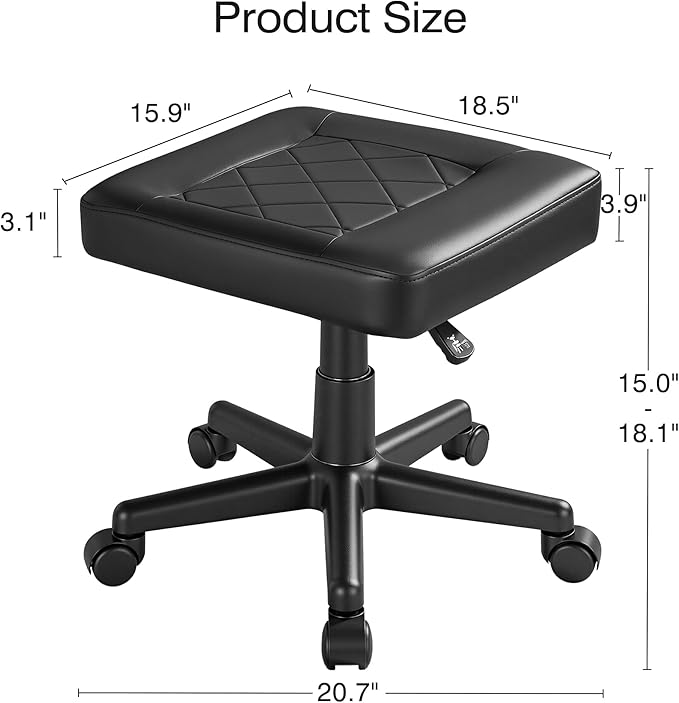 VECELO Under Desk Footrest, PU Ergonomic Foot Rest with Wheels, Comfort Padding, Height Adjustable for Relieving Leg Pain, Stiffness, Black