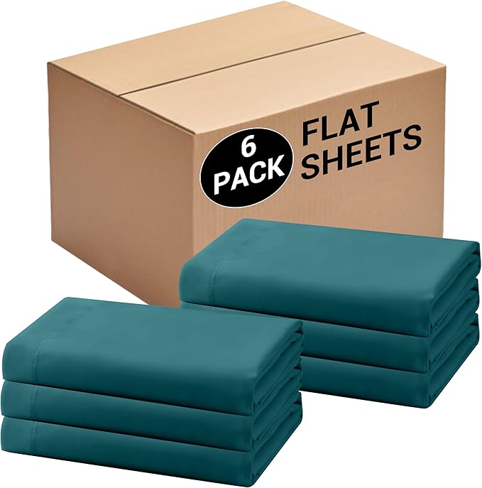 Bulk Full Flat Sheets Only, 6 Pack Quick Sort Top Bed Sheet, Color-Coded Label by Culve