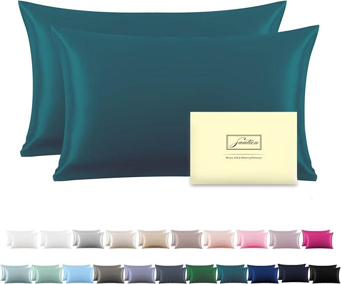 Silk Pillow Cases 2 Pack Soft Breathable and Sliky King Size Pillow Cases Set by Suatien