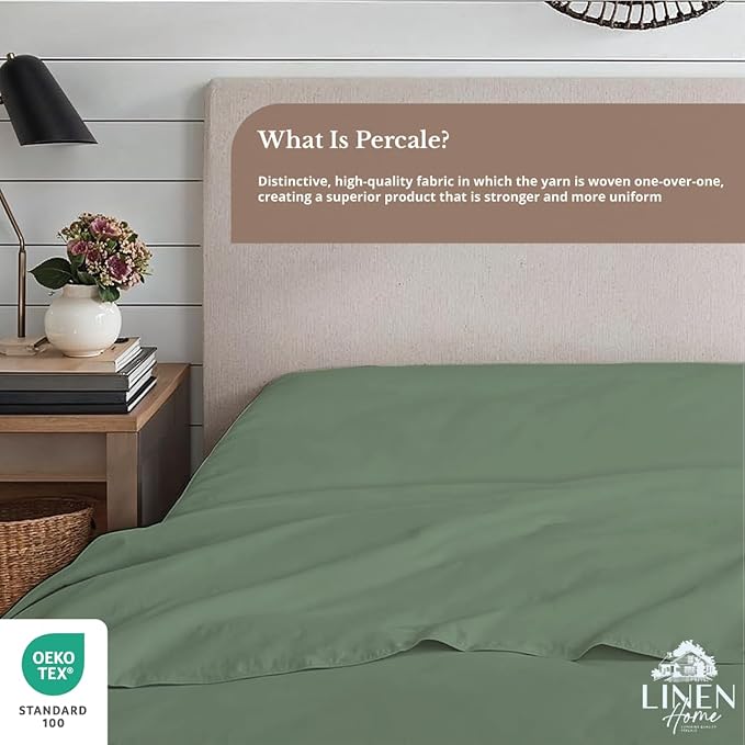 Linen Home 100% Cotton Percale 1 Flat Sheet, King Size - Image 4