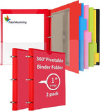 Tashkummy 360 Pivotable Project Organizer, 2 Pack 3 Ring Binder with Colored Tab Dividers with Pockets, Customizable Front Cover Multi Pocket Folder for Home, School, Office - Red