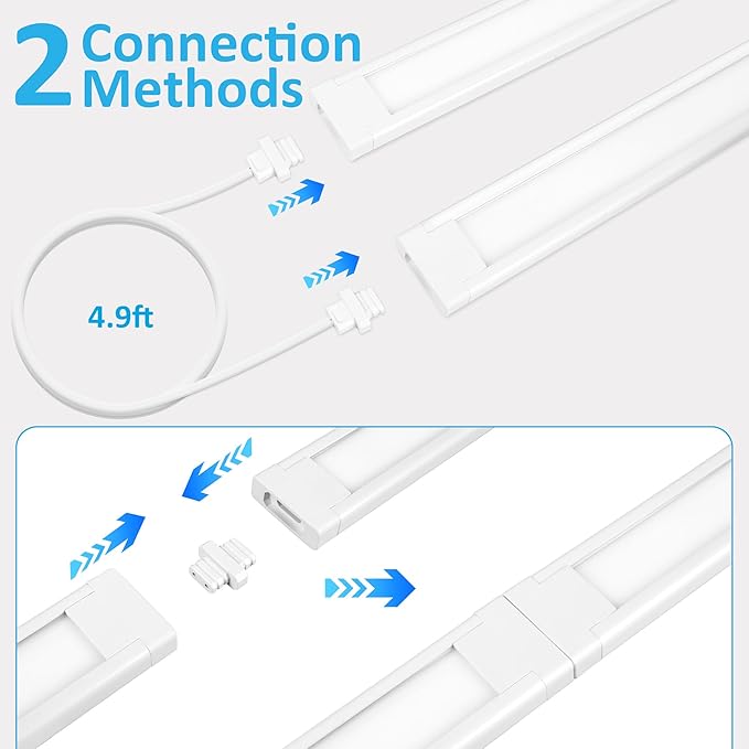 maylit Under Cabinet Lighting Plug in, 4 Pcs 14 Inch Linkable Ultra Bright LED Light Bars, Renter Friendly Lamp, Wired Indoor Lights for Kitchen Cabinet, Counter, Workbench, Desk, Shelf, Cool White