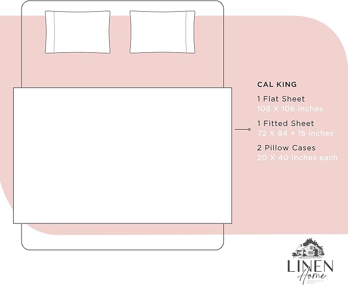 Linen Home 100% Cotton Percale Sheets California King Size, English Rose - Image 6
