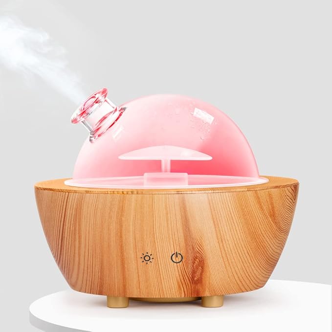 Glass Essential Oil Diffuser Wood Grain Base, 280ml Aromatherapy Diffusers Cool by HSLZOMI