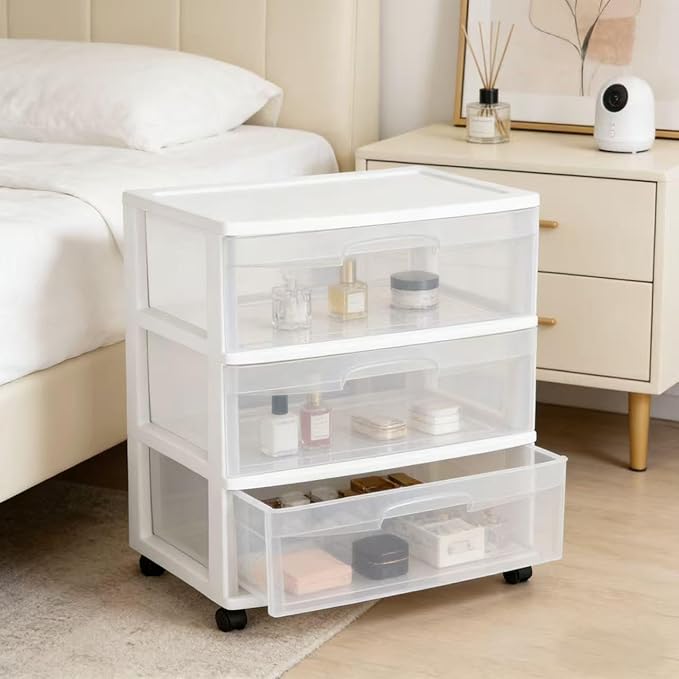 Wide 3 Drawer Cart White