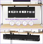 No Drill Under Desk Cable Management Tray, 36" Cord Organizer for Table, Clamp/Screw Mount Desk Cable Management, Premium Fabric Cable Management Tray for Office, Home（Black/2set）