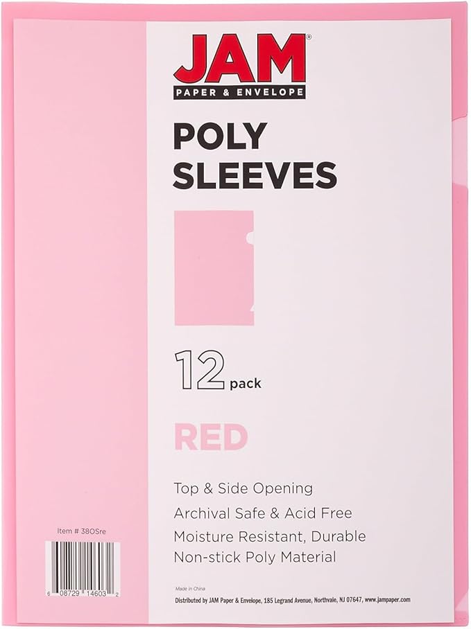 JAM PAPER Plastic Sleeves - Letter Size - 9 x 11 1/2 - Red Project Pockets - 12 Page Protectors/Pack