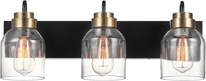 Globe Electric 63000200 22" 3-Light Vanity Light, Matte Black, Matte Brass by GlobeElectric