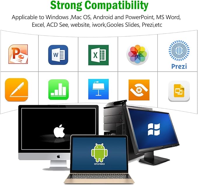 DINOSTRIKE Air Mouse Green Light USB Rechargeable Presentation Clicker Wireless Presenter Presentation Remote Control RF 2.4 GHz Powerpoint Clicker Slide Advancer for Mac Laptop Computer