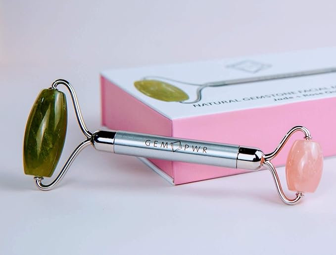Rose Quartz + Jade Roller for Face and Neck Massage, Dual Gemstones - Image 4