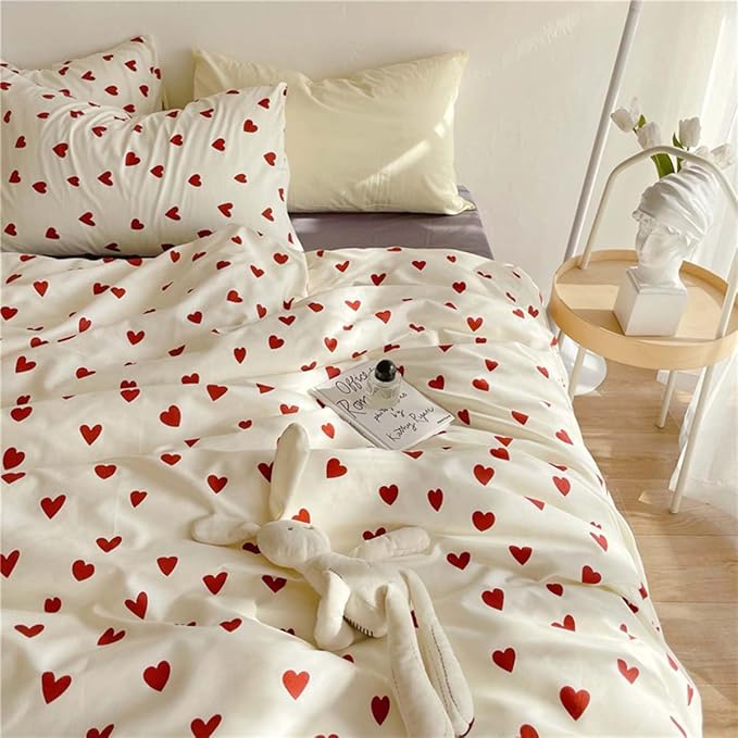 Nayoroom Heart Duvet Cover Twin Size Cute Red Love Heart Printed on White - Image 4
